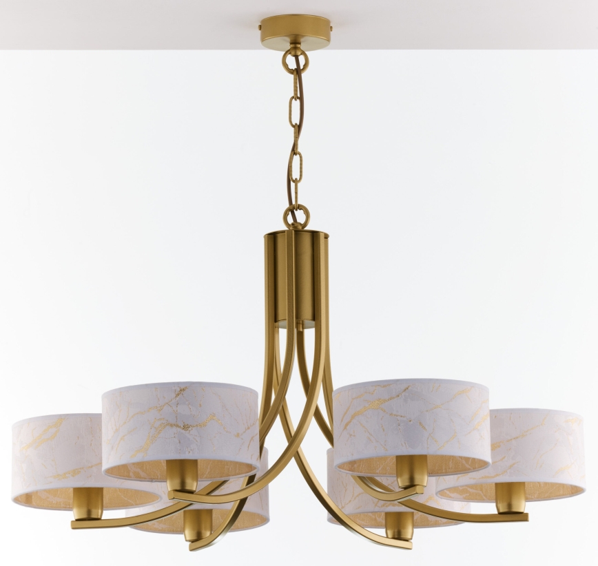 Jupiter 2098 - Hangkroonluchter met ketting ARTHUR 6xE27/15W/230V wit/goud/marmerdecor