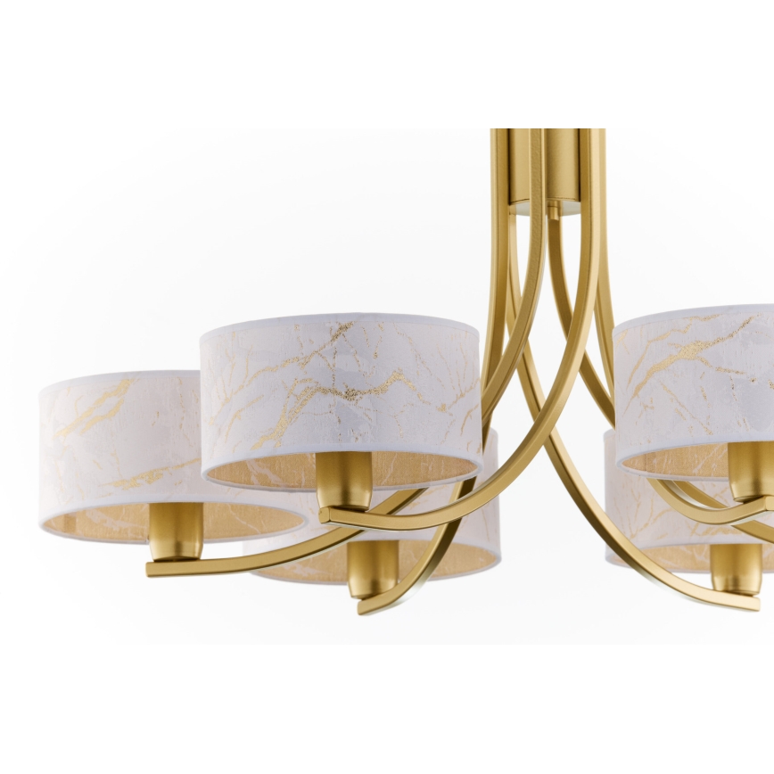 Jupiter 2098 - Hangkroonluchter met ketting ARTHUR 6xE27/15W/230V wit/goud/marmerdecor