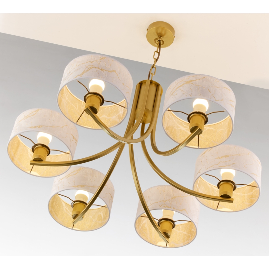 Jupiter 2098 - Hangkroonluchter met ketting ARTHUR 6xE27/15W/230V wit/goud/marmerdecor