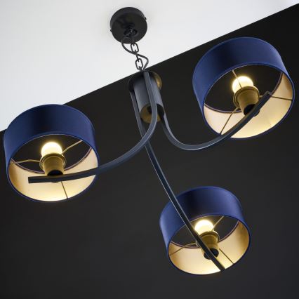 Jupiter 2099 - Kroonluchter aan ketting ARTHUR 3xE27/15W/230V blauw/zwart
