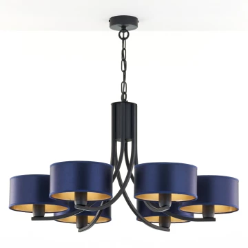 Jupiter 2102 - Kroonluchter met ketting ARTHUR 6xE27/15W/230V blauw/zwart