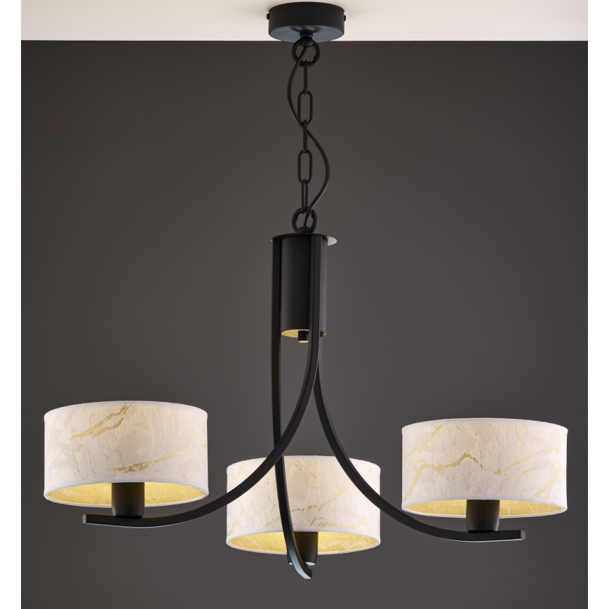 Jupiter 2103 - Kroonluchter aan ketting ARTHUR 3xE27/15W/230V wit/zwart/marmerdecor