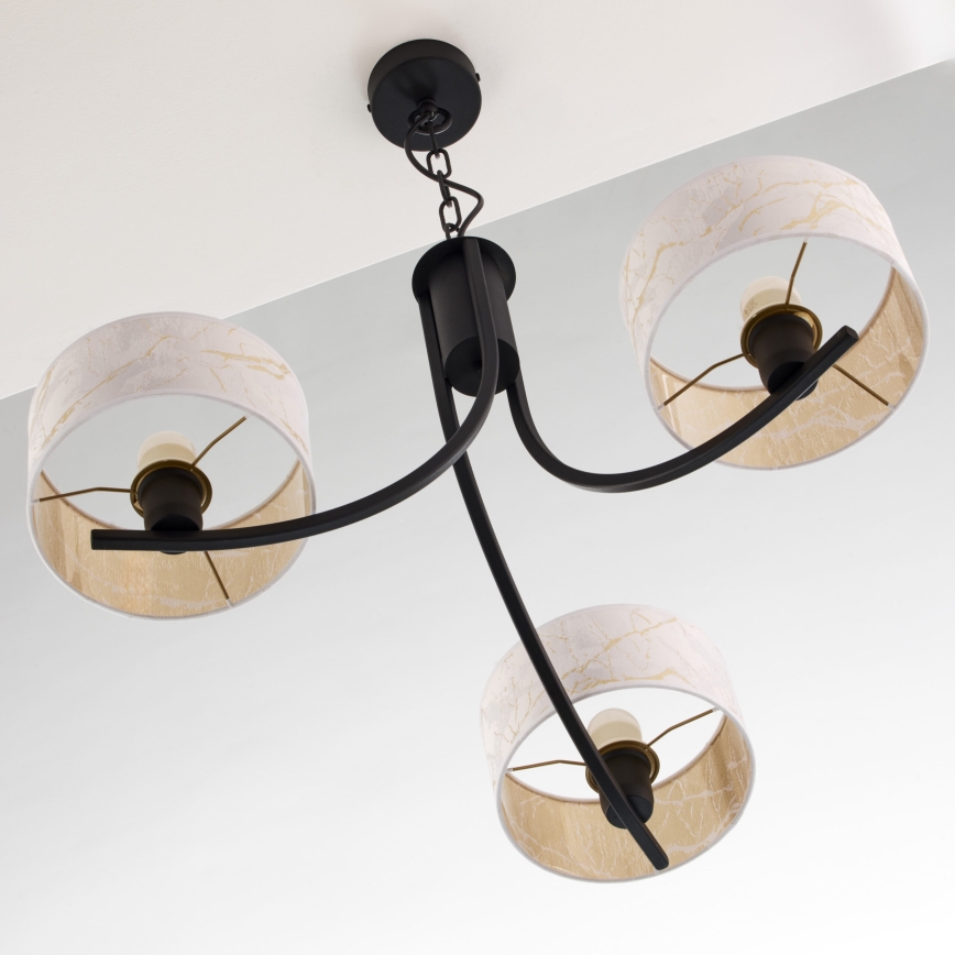 Jupiter 2103 - Kroonluchter aan ketting ARTHUR 3xE27/15W/230V wit/zwart/marmerdecor