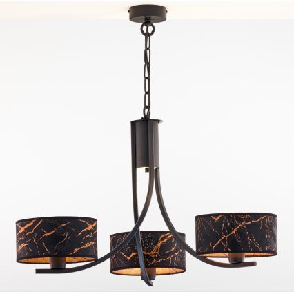 Jupiter 2106 - Kroonluchter aan ketting ARTHUR 3xE27/15W/230V zwart/oranje/marmerdecor