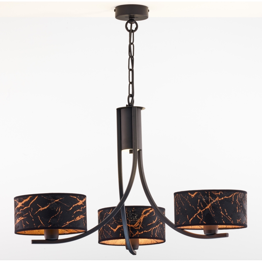 Jupiter 2106 - Kroonluchter aan ketting ARTHUR 3xE27/15W/230V zwart/oranje/marmerdecor