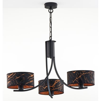 Jupiter 2106 - Kroonluchter aan ketting ARTHUR 3xE27/15W/230V zwart/oranje/marmerdecor