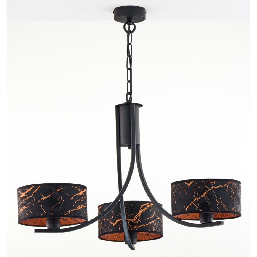 Jupiter 2106 - Kroonluchter aan ketting ARTHUR 3xE27/15W/230V zwart/oranje/marmerdecor