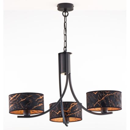 Jupiter 2106 - Kroonluchter aan ketting ARTHUR 3xE27/15W/230V zwart/oranje/marmerdecor
