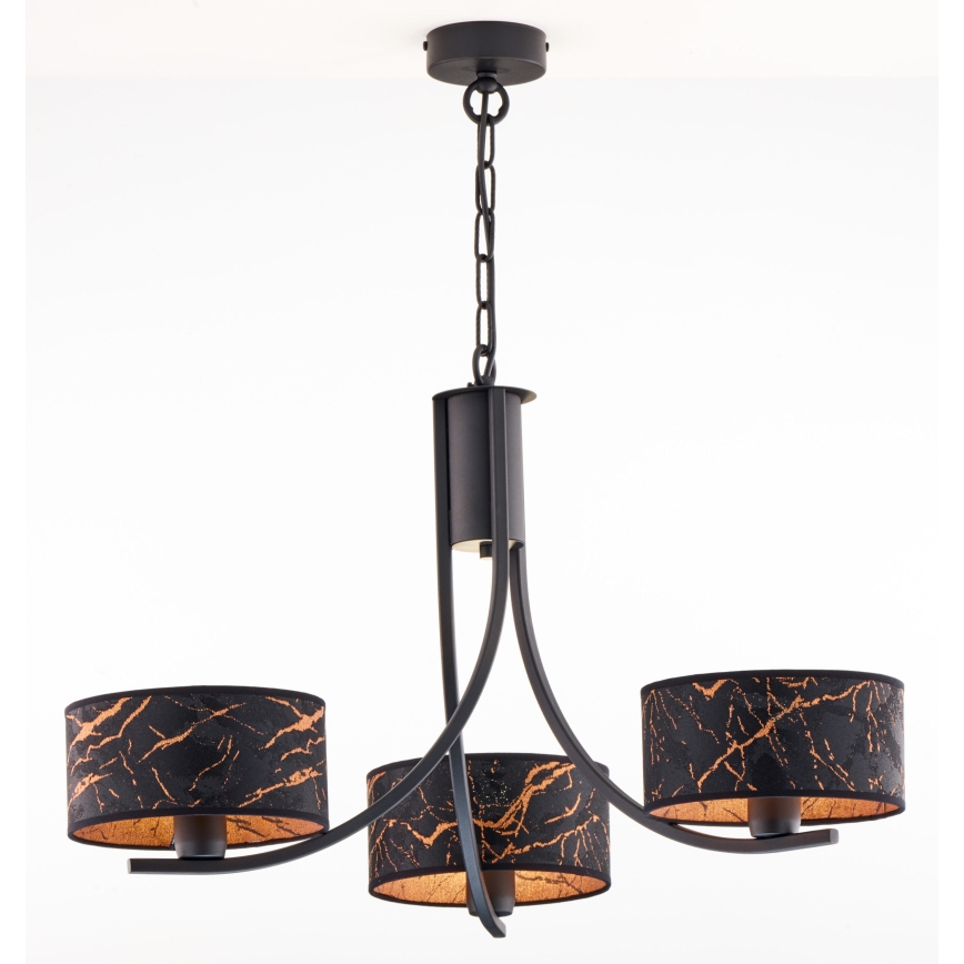Jupiter 2106 - Kroonluchter aan ketting ARTHUR 3xE27/15W/230V zwart/oranje/marmerdecor