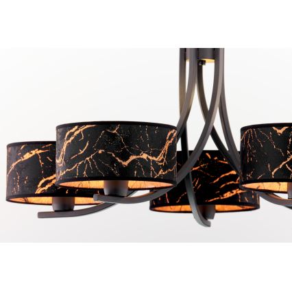 Jupiter 2107 - Kroonluchter ARTHUR aan ketting 5xE27/15W/230V zwart/oranje/marmerdecor