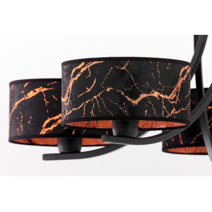 Jupiter 2107 - Kroonluchter ARTHUR aan ketting 5xE27/15W/230V zwart/oranje/marmerdecor