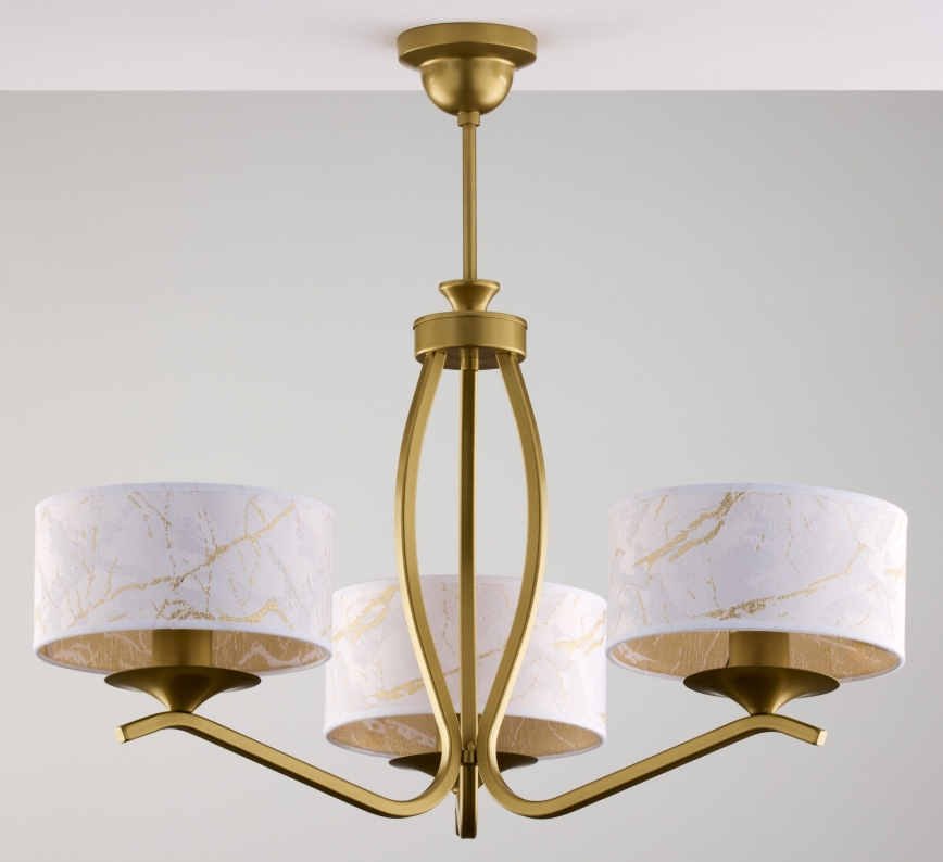 Jupiter 2109 - Stijlvolle kroonluchter aan stang KASZMIR 3xE27/15W/230V wit/goudkleurig/marmerdecor