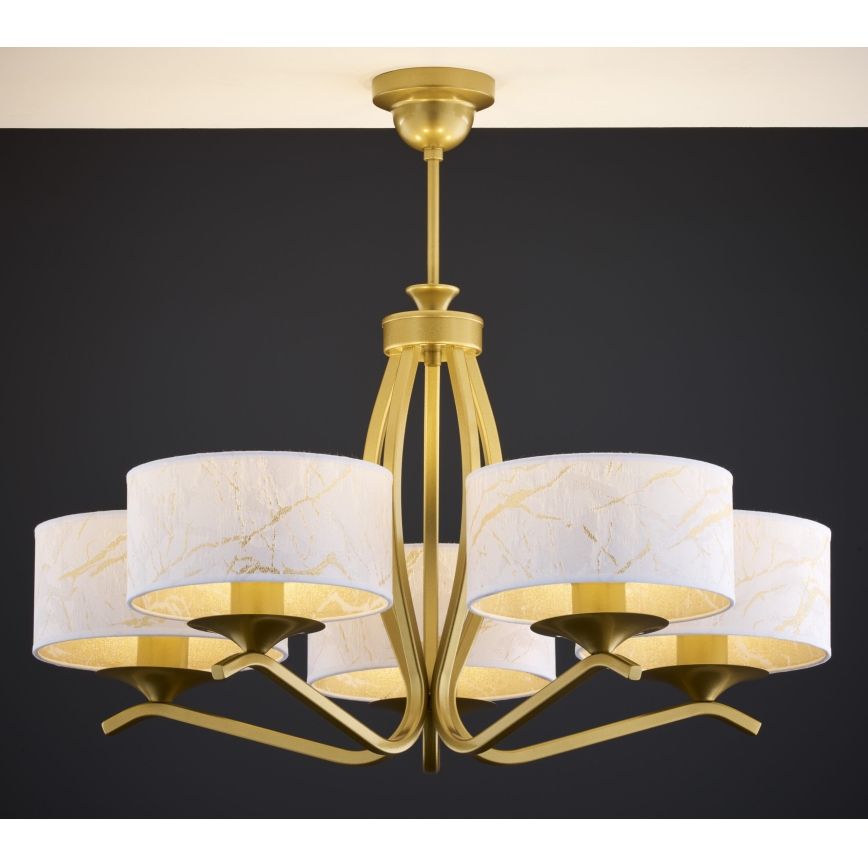 Jupiter 2110 - Hanglamp met staaf KASZMIR 5xE27/15W/230V wit/goud/marmerdecor