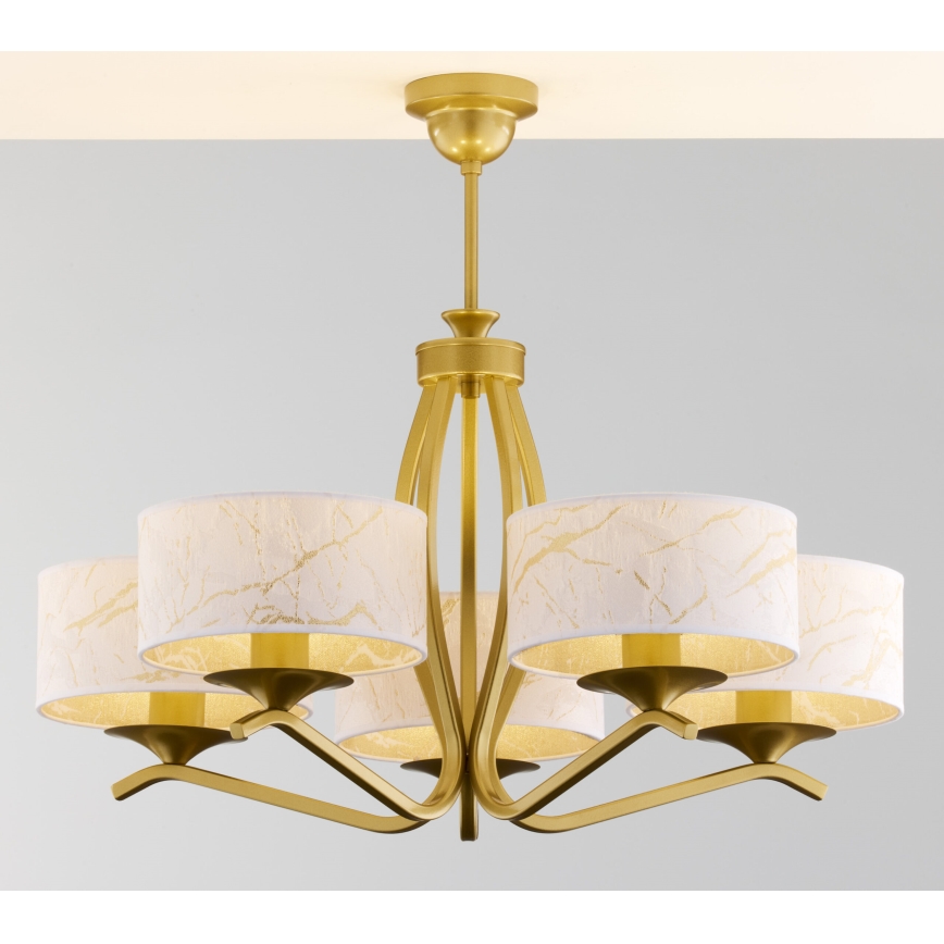 Jupiter 2110 - Hanglamp met staaf KASZMIR 5xE27/15W/230V wit/goud/marmerdecor