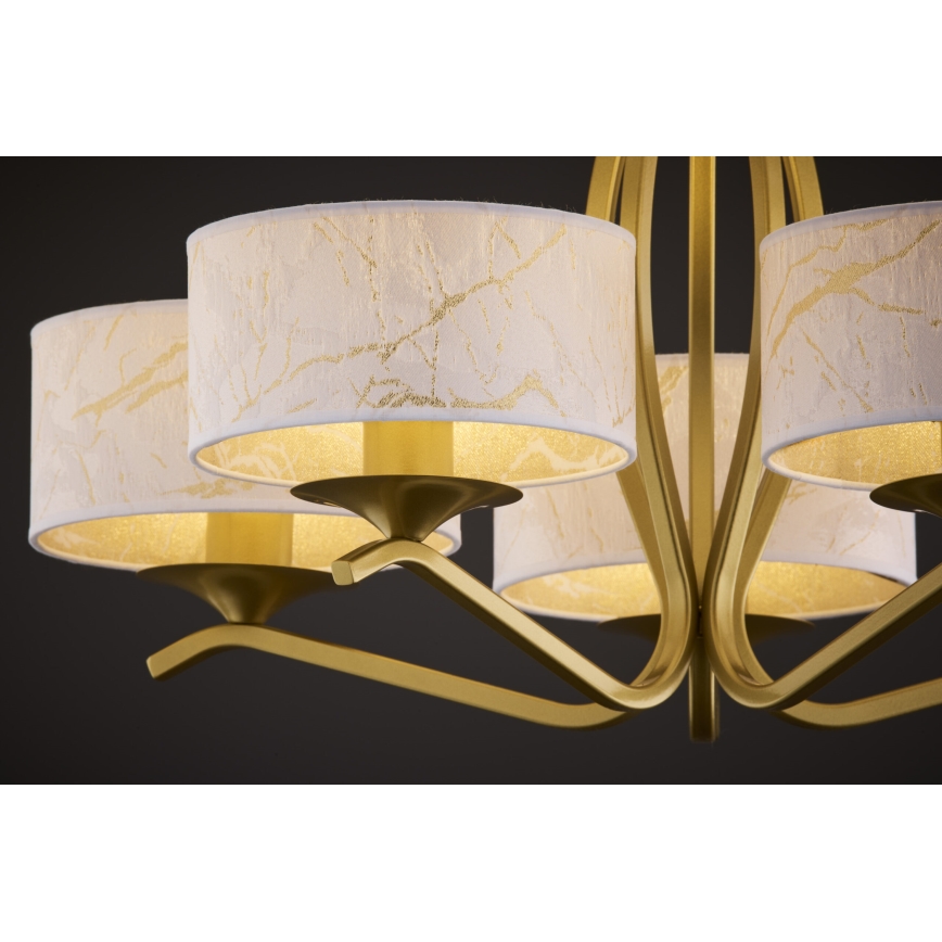 Jupiter 2110 - Hanglamp met staaf KASZMIR 5xE27/15W/230V wit/goud/marmerdecor