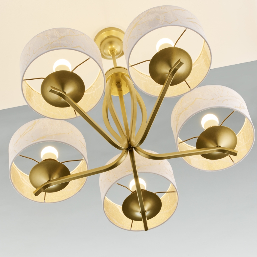 Jupiter 2110 - Hanglamp met staaf KASZMIR 5xE27/15W/230V wit/goud/marmerdecor