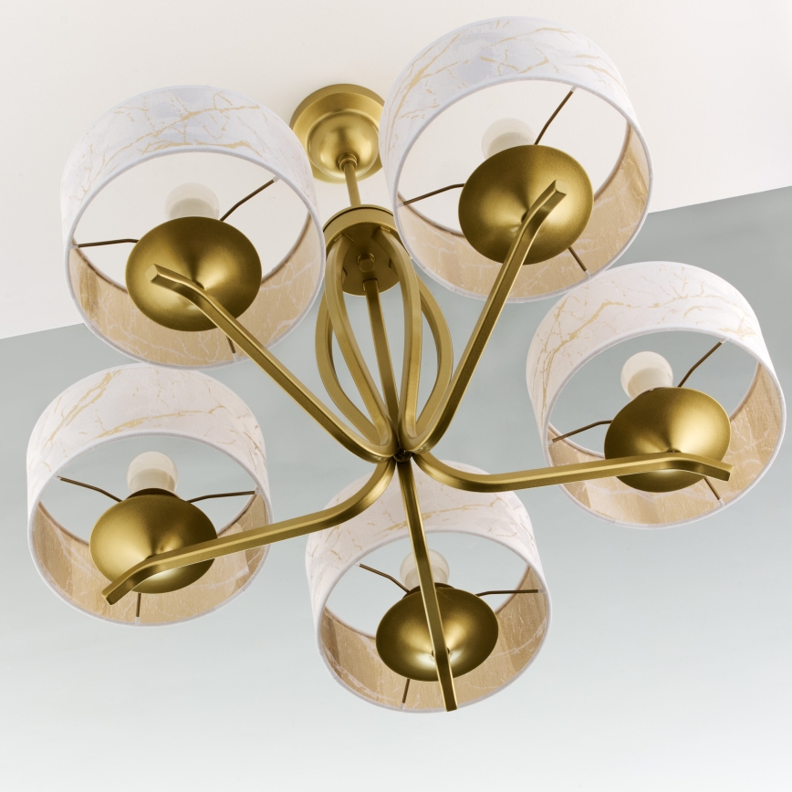 Jupiter 2110 - Hanglamp met staaf KASZMIR 5xE27/15W/230V wit/goud/marmerdecor