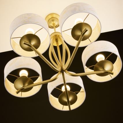Jupiter 2110 - Hanglamp met staaf KASZMIR 5xE27/15W/230V wit/goud/marmerdecor