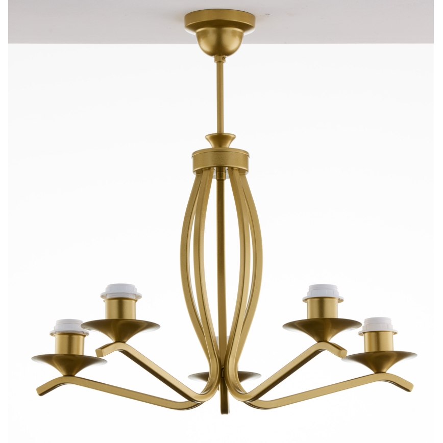 Jupiter 2110 - Hanglamp met staaf KASZMIR 5xE27/15W/230V wit/goud/marmerdecor