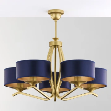 Jupiter 2114 - Kroonluchter met stang KASZMIR 5xE27/15W/230V blauw/goud
