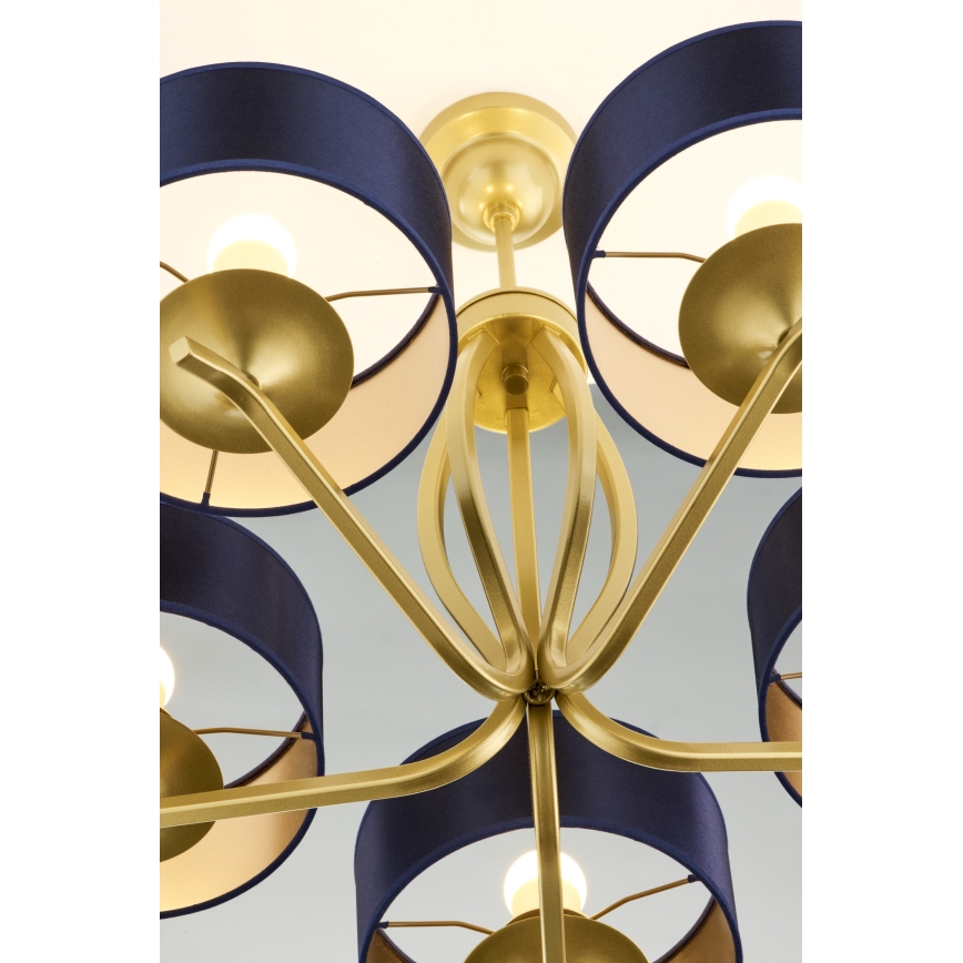 Jupiter 2114 - Kroonluchter met stang KASZMIR 5xE27/15W/230V blauw/goud