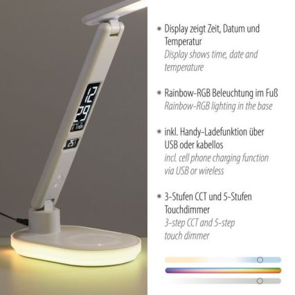 JUST LIGHT. 11018-16 - LED RGBW Dimbare touch tafellamp met draadloos opladen TINA LED/4W/230V wit