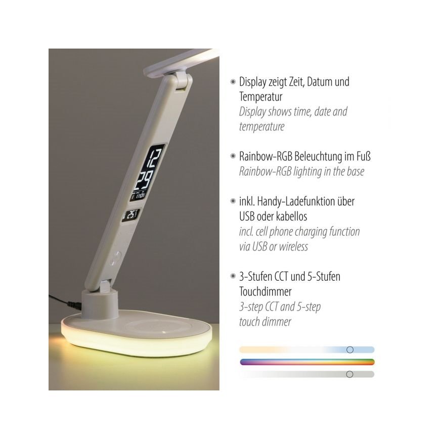 JUST LIGHT. 11018-16 - LED RGBW Dimbare touch tafellamp met draadloos opladen TINA LED/4W/230V wit