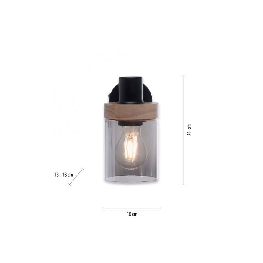 JUST LIGHT. 11311-18 - Wandspot PASQUAL 1xE27/40W/230V zwart/rubberen boom