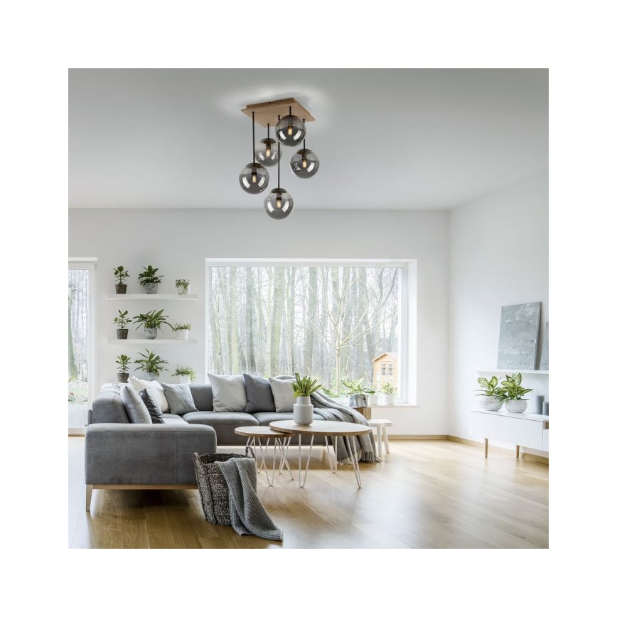 JUST LIGHT. 11395-79 - Hanglamp met vaste pendel WIDOW 5xE14/25W/230V eiken