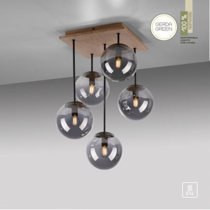 JUST LIGHT. 11395-79 - Hanglamp met vaste pendel WIDOW 5xE14/25W/230V eiken