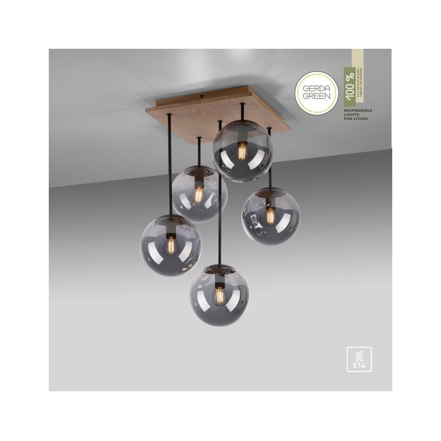 JUST LIGHT. 11395-79 - Hanglamp met vaste pendel WIDOW 5xE14/25W/230V eiken