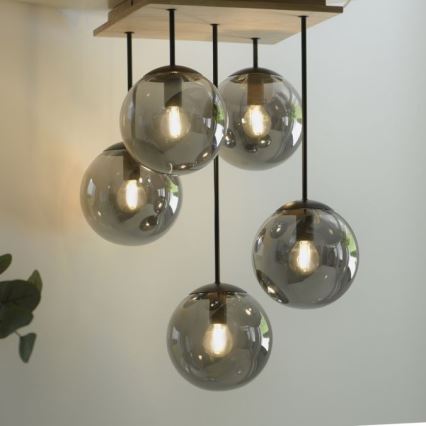 JUST LIGHT. 11395-79 - Hanglamp met vaste pendel WIDOW 5xE14/25W/230V eiken