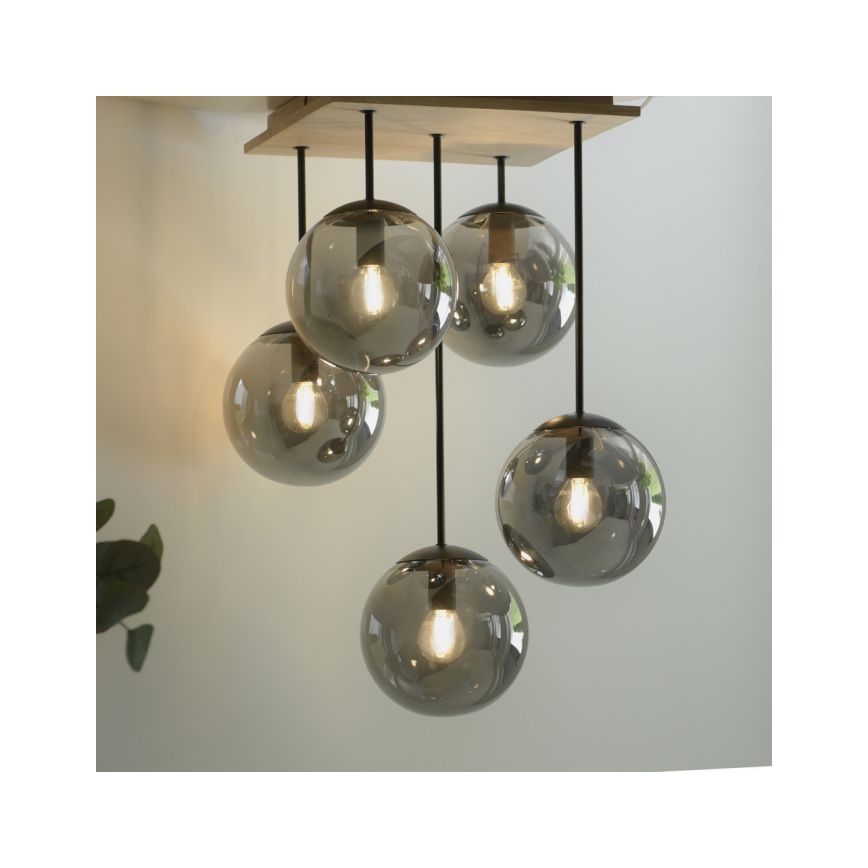 JUST LIGHT. 11395-79 - Hanglamp met vaste pendel WIDOW 5xE14/25W/230V eiken