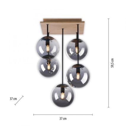 JUST LIGHT. 11395-79 - Hanglamp met vaste pendel WIDOW 5xE14/25W/230V eiken