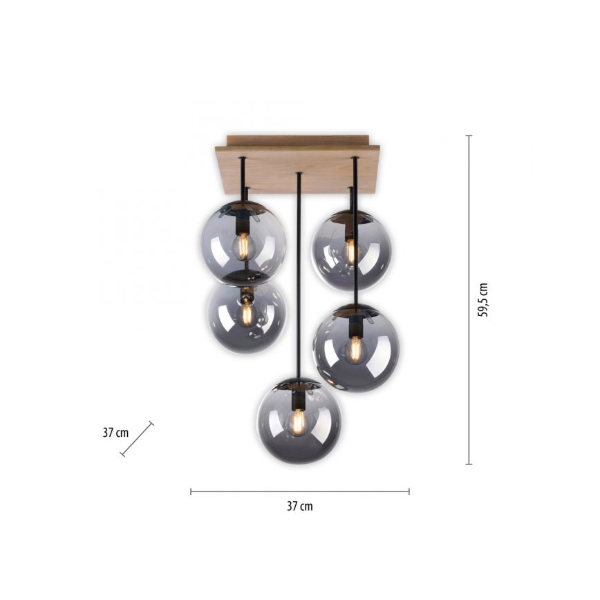 JUST LIGHT. 11395-79 - Hanglamp met vaste pendel WIDOW 5xE14/25W/230V eiken