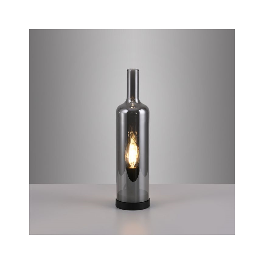 JUST LIGHT. 14006-25 - Tafellamp BOTTLE 1xE14/25W/230V zwart/rookglas