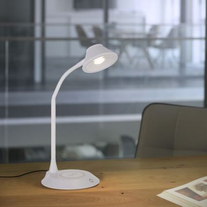 JUST LIGHT. 14414-16 - Dimmbare Flexibele Touch Tafellamp met Draadloos Opladen PUCKI LED/4,5W/230V wit