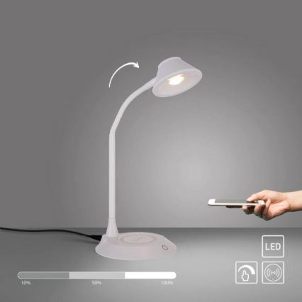 JUST LIGHT. 14414-16 - Dimmbare Flexibele Touch Tafellamp met Draadloos Opladen PUCKI LED/4,5W/230V wit
