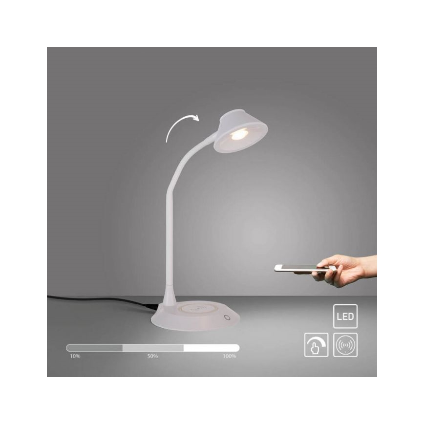 JUST LIGHT. 14414-16 - Dimmbare Flexibele Touch Tafellamp met Draadloos Opladen PUCKI LED/4,5W/230V wit