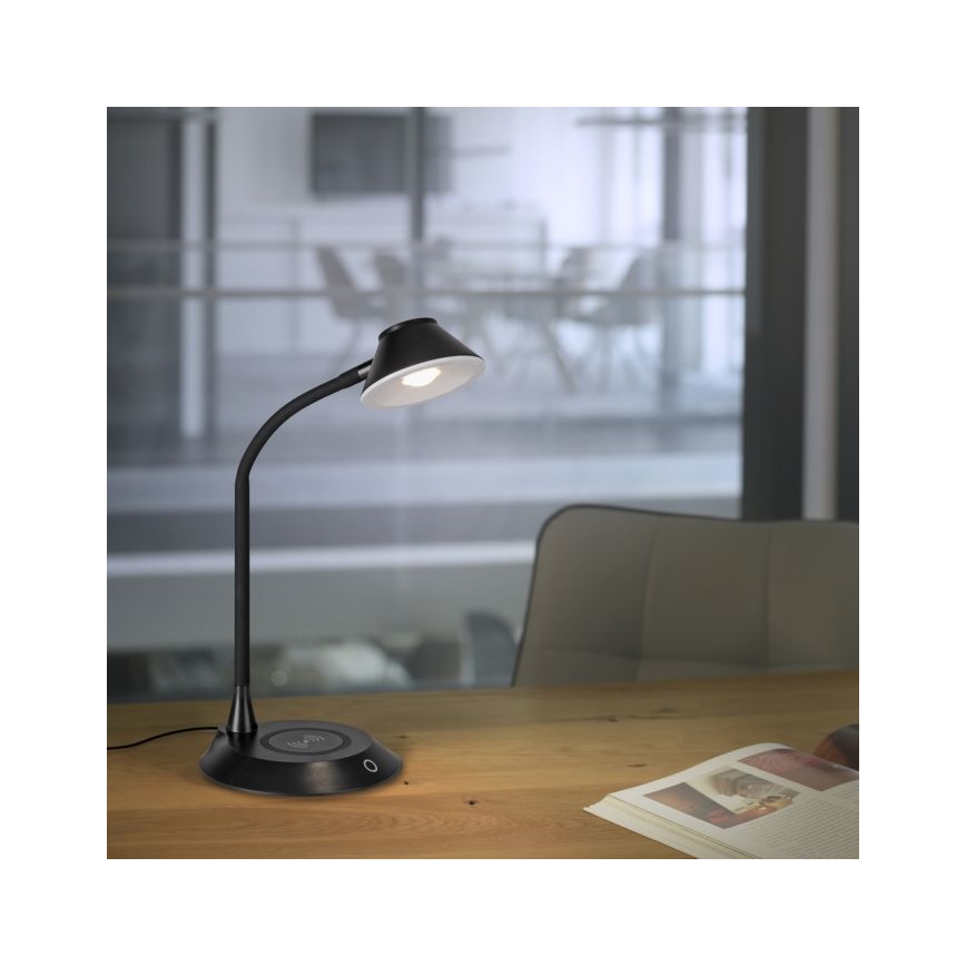 JUST LIGHT. 14414-18 - Dimbare flexibele aanraak-tafellamp met draadloos opladen PUCKI LED/4,5W/230V, zwart
