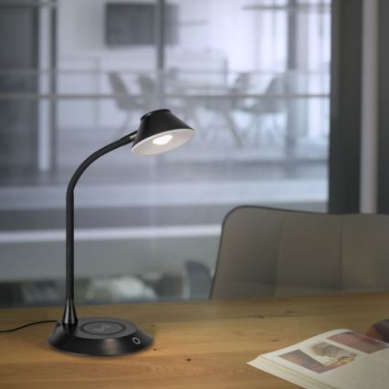 JUST LIGHT. 14414-18 - Dimbare flexibele bureaulamp met draadloos opladen PUCKI LED/4,5W/230V zwart