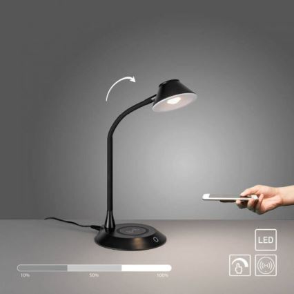 JUST LIGHT. 14414-18 - Dimbare flexibele bureaulamp met draadloos opladen PUCKI LED/4,5W/230V zwart