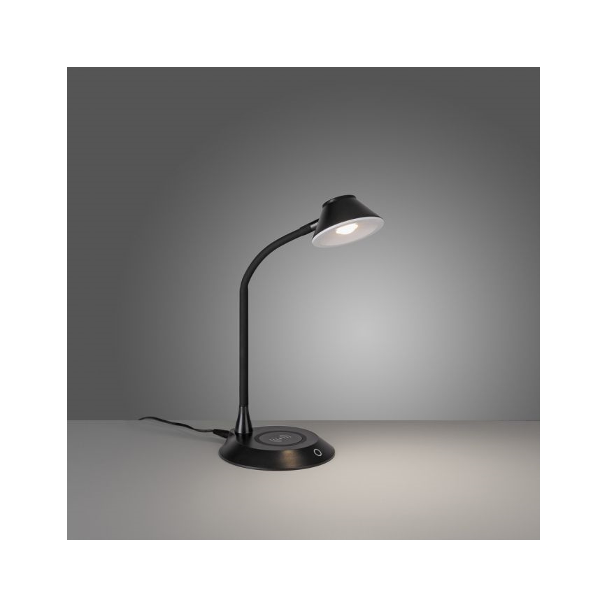 JUST LIGHT. 14414-18 - Dimbare flexibele bureaulamp met draadloos opladen PUCKI LED/4,5W/230V zwart