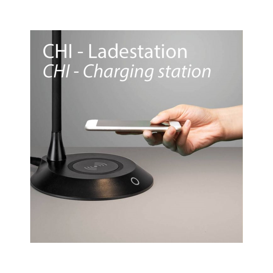JUST LIGHT. 14414-18 - Dimbare flexibele bureaulamp met draadloos opladen PUCKI LED/4,5W/230V zwart