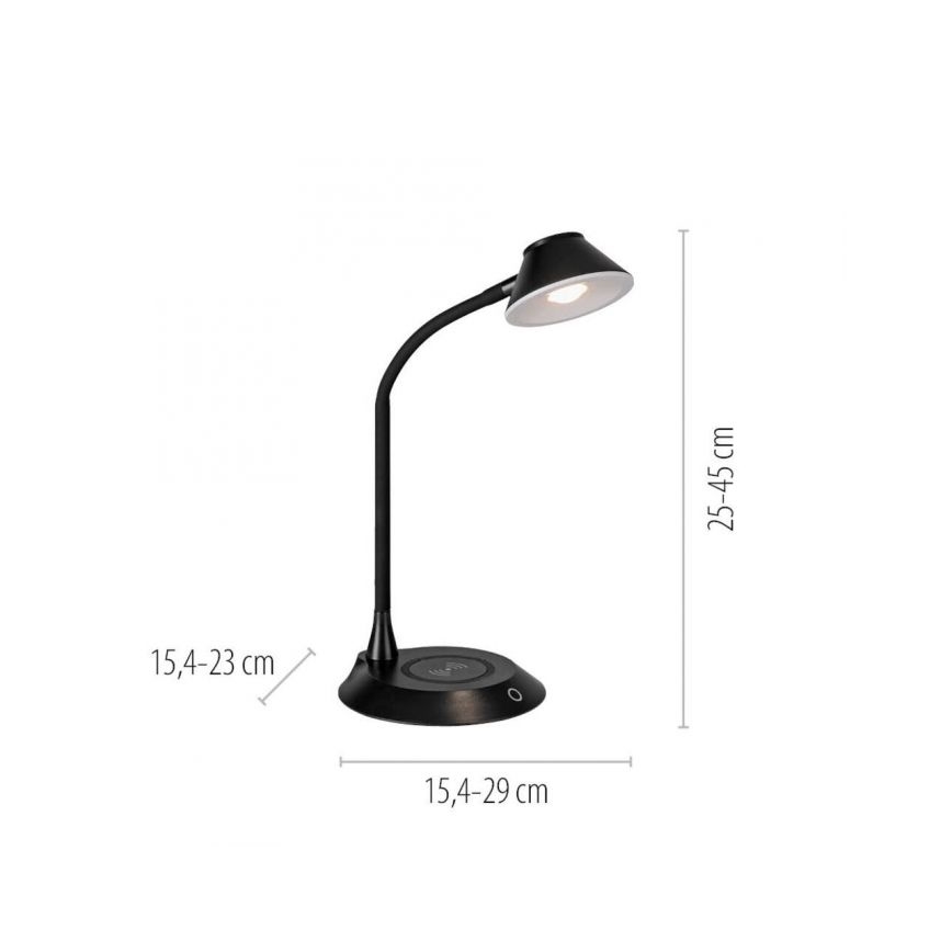 JUST LIGHT. 14414-18 - Dimbare flexibele bureaulamp met draadloos opladen PUCKI LED/4,5W/230V zwart