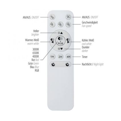 JUST LIGHT. 14447-18 - LED RGBW Dimbare plafondventilator met een licht LENO LED/44W/230V 3000-6500K diameter 48,6 cm wit + afstandsbediening