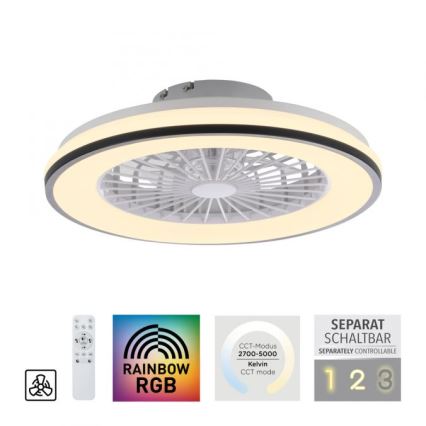 JUST LIGHT. 14447-18 - LED RGBW Dimbare plafondventilator met verlichting LENO LED/44W/230V 3000-6500K Ø 48,6 cm wit + afstandsbediening