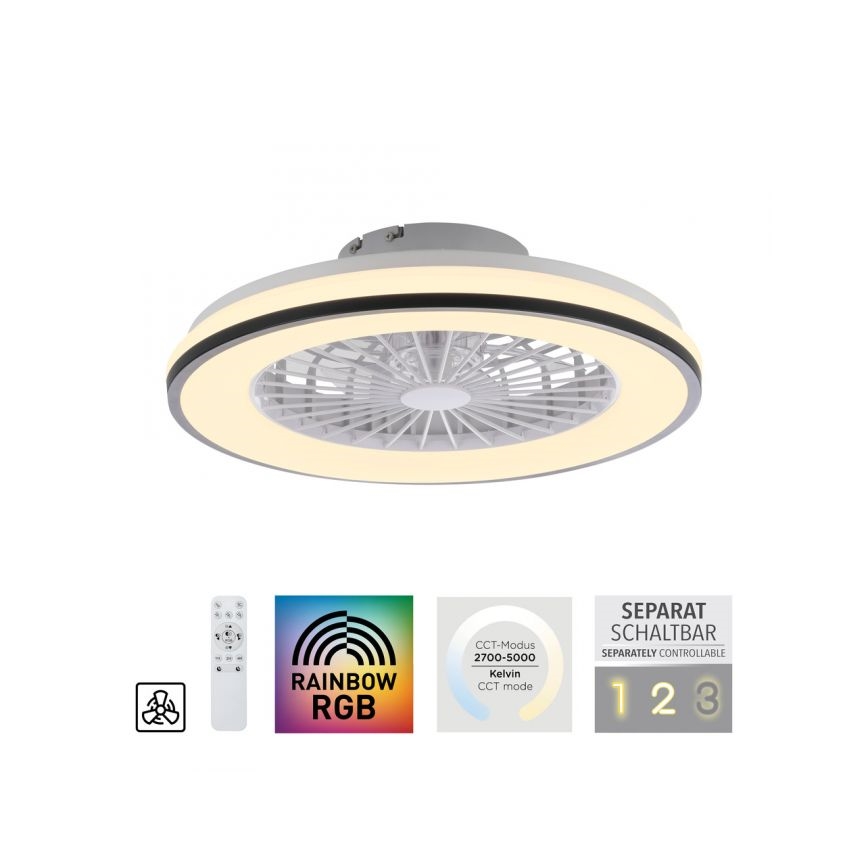 JUST LIGHT. 14447-18 - LED RGBW Dimbare plafondventilator met verlichting LENO LED/44W/230V 3000-6500K Ø 48,6 cm wit + afstandsbediening