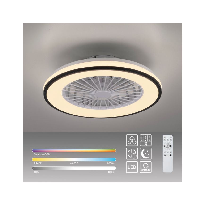 JUST LIGHT. 14447-18 - LED RGBW Dimbare plafondventilator met verlichting LENO LED/44W/230V 3000-6500K Ø 48,6 cm wit + afstandsbediening