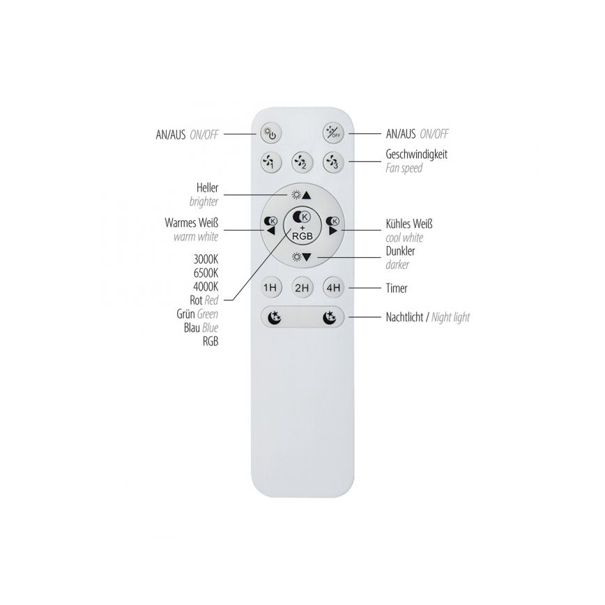 JUST LIGHT. 14447-18 - LED RGBW Dimbare plafondventilator met verlichting LENO LED/44W/230V 3000-6500K Ø 48,6 cm wit + afstandsbediening